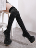 Frauen Sexy Nieten Plattform Knielangen Stiefel Runde Kappe Pfennigabsatz Socke Stiefel Für Rave Club