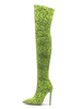 Frauen Sexy Overknee Stiefel Plus Size Overknee Stiefel Green Pointed Toe Snake Print 4.7