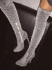 Frauen Sexy Overknee Stiefel Silber Sequine Pointed Toe 4.7 "Overknee Stiefel