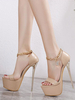 Frauen Sexy Sandalen Aprikose PU Leder Open Toe Schnüren Hoch Stiletto Absatz Sandalen