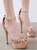 Frauen Sexy Sandalen Blonde Plattform Lackleder Offene Zehen Strass Knöchel Knöchelriemen High Heel Sandalen