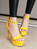 Frauen Sexy Sandalen Gelb Leder Runde Zehen Sexy Schuhe