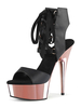 Frauen Sexy Sandalen Schwarz Leder Peep Toe Knöchelbindung Plattform Sexy Sandalen