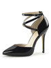 Frauen Sexy Sandalen Schwarz Leder Spitzzehen Knöchel Kreuz Gurt Sexy Schuhe