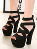 Frauen Sexy Sandalen Schwarz Leder Square Toe Platform Cross Straps Sexy Sandalen