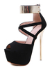 Frauen Sexy Sandalen Schwarz Micro Suede Upper Peep Toe 2;6 "Metall Details 6;3" Sexy Schuhe