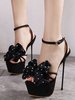 Frauen Sexy Sandalen Schwarz Micro Wildleder Obere Mandelzehe Stiletto Ferse Sexy Schuhe