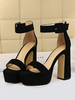 Frauen Sexy Sandalen Schwarz Micro Wildleder Obere Runde Zehen Knöchelriemen Plattform Sexy Sandalen