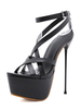 Frauen Sexy Sandalen Schwarz PU Leder Mandel Zehen Schnürung Stiletto Absatz Sexy Schuhe