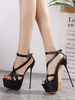 Frauen Sexy Sandalen Schwarz PU Leder Open Toe High Stiletto Absatz Sandalen
