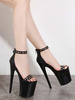 Frauen Sexy Sandalen Schwarz PU Leder Open Toe Knöchelriemen Plattform Sexy Sandalen