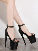 Frauen Sexy Sandalen Schwarz PU Leder Open Toe Knöchelriemen Plattform Sexy Sandalen