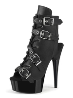 Frauen Sexy Sandalen Schwarz PU Leder Peep Toe Cone Heel High Heel Booties
