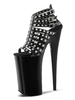 Frauen Sexy Sandalen Schwarz PU Leder Peep Toe Nieten 9.1 Sexy Schuhe