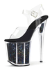 Frauen Sexy Sandalen Schwarz PU-Leder Peep Toe Transparent Sexy Sandalen
