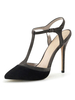 Frauen Sexy Sandalen Schwarz PU Leder Spitzzehen Knöchel T-Riemen Sexy Schuhe