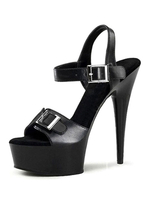 Frauen Sexy Sandalen Schwarze Plattform Open Toe Schnalle Detail Stiletto High Heel Sandalen Schuhe