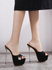 Frauen Sexy Sandalen Schwarzes Wildleder Leder Open Toe High Stiletto Absatz Sandalen