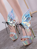 Frauen Sexy Sandalen Silber PU Leder Open Toe Butterfly Sandalen