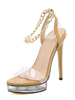 Frauen Sexy Sandalen Tiefes Apricot PU Leder Stiletto Heel Peep Toe Knöchelriemen Heels