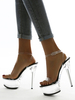 Frauen Sexy Sandalen Transparente PVC Upper Square Toe High Heel Knöchelriemen Heels