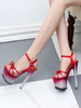 Frauen Sexy Sandalen Ture Red Round Toe Chunky Heels