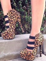 Frauen Sexy Schuhe Leopard Plattform Mandel Riemchen High Heel Booties