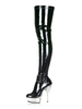 Frauen Sexy Stiefel Frauen Runde Zehen Reißverschluss Stiletto Ferse Oberschenkel Hohe Stiefel Schwarz Über dem Knie Stiefel