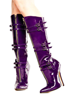 Frauen Sexy Stiefel Lila Spitz Schnalle Detail High Heel Kniehohe Stiefel