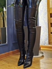 Frauen Sexy Stiefel Plus Size Pointed Toe Slip-On Stöckelabsatz Schwarz Oberschenkel hoch über dem Knie Stiefel