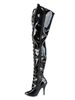 Frauen Sexy Stiefel Pointed Toe Zipper Pailletten Stiletto Heel Rave Club Schwarz über dem Knie Stiefel
