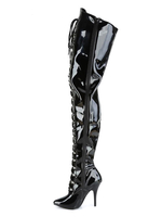 Frauen Sexy Stiefel Pointed Toe Zipper Pailletten Stiletto Heel Rave Club Schwarz über dem Knie Stiefel