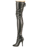Frauen Sexy Stiefel Pointed Toe Zipper Pailletten Stiletto Heel Rave Club Schwarze Oberschenkel Hohe Stiefel