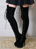 Frauen Sexy Stiefel Round Toe Lace Up Zipper Pfennigabsatz Rave Club Schwarz Overknee Stiefel