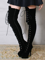 Frauen Sexy Stiefel Round Toe Lace Up Zipper Pfennigabsatz Rave Club Schwarz Overknee Stiefel