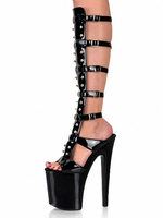 Frauen Sexy Stiefel Round Toe Reißverschluss Schnalle Stiletto Heel Rave Club Schwarze Oberschenkel Hohe Stiefel