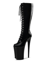 Frauen Sexy Stiefel Round Toe Reißverschluss Stiletto Heel Rave Club Schwarz über dem Knie Stiefel