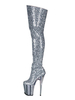 Frauen Sexy Stiefel Round Toe Zipper Pfennigabsatz Rave Club Silber Overknee Stiefel Stripper Schuhe