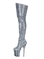 Frauen Sexy Stiefel Round Toe Zipper Pfennigabsatz Rave Club Silber Overknee Stiefel Stripper Schuhe