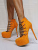 Frauen Sexy Stiefel Runde Zehenketten Stiletto Heel Ball Orange Oberschenkel Hohe Stiefel