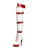 Frauen Sexy Stiefel Schnüren Schnalle Farbblock Plattform Rave Club Oberschenkel Hohe Stiefel Stripper Schuhe