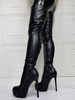 Frauen Sexy Stiefel Schwarz Runde Zehen Stiletto Ferse Rave Club Oberschenkel Hohe Stiefel Über dem Knie Stiefel