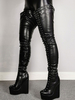 Frauen Sexy Stiefel Schwarz Spitzschuh Nieten Keilabsatz Rave Club-Schenkel-hohe Stiefel Overknee-Stiefel