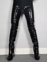 Frauen Sexy Stiefel Spitzschuh Nieten Stiletto Rave-Club über das Knie Stiefel schwarz Overknee Stiefel