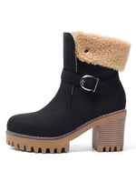 Frauen Shearling gefütterte Stiefel Round Toe 3.1 "Block Heel Booties