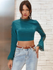 Frauen Shirt Grün Polyester Hoher Kragen Schnürung Ausgeschnitten Langarm Sexy Tops