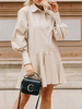 Frauen Shirt Kleider Ecru White Turndown Kragen Langarm Shirt Midi Kleid