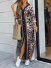 Frauen Shirt Kleider Leopard Turndown Kragen Langarm Print Maxi Kleid