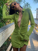 Frauen Shirt Kleider Samt Turndown Kragen Langarm Rüschen Kurzes Kleid