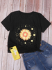 Frauen Shirt Kurzarm Schwarz Jewel Neck Casual T Shirt